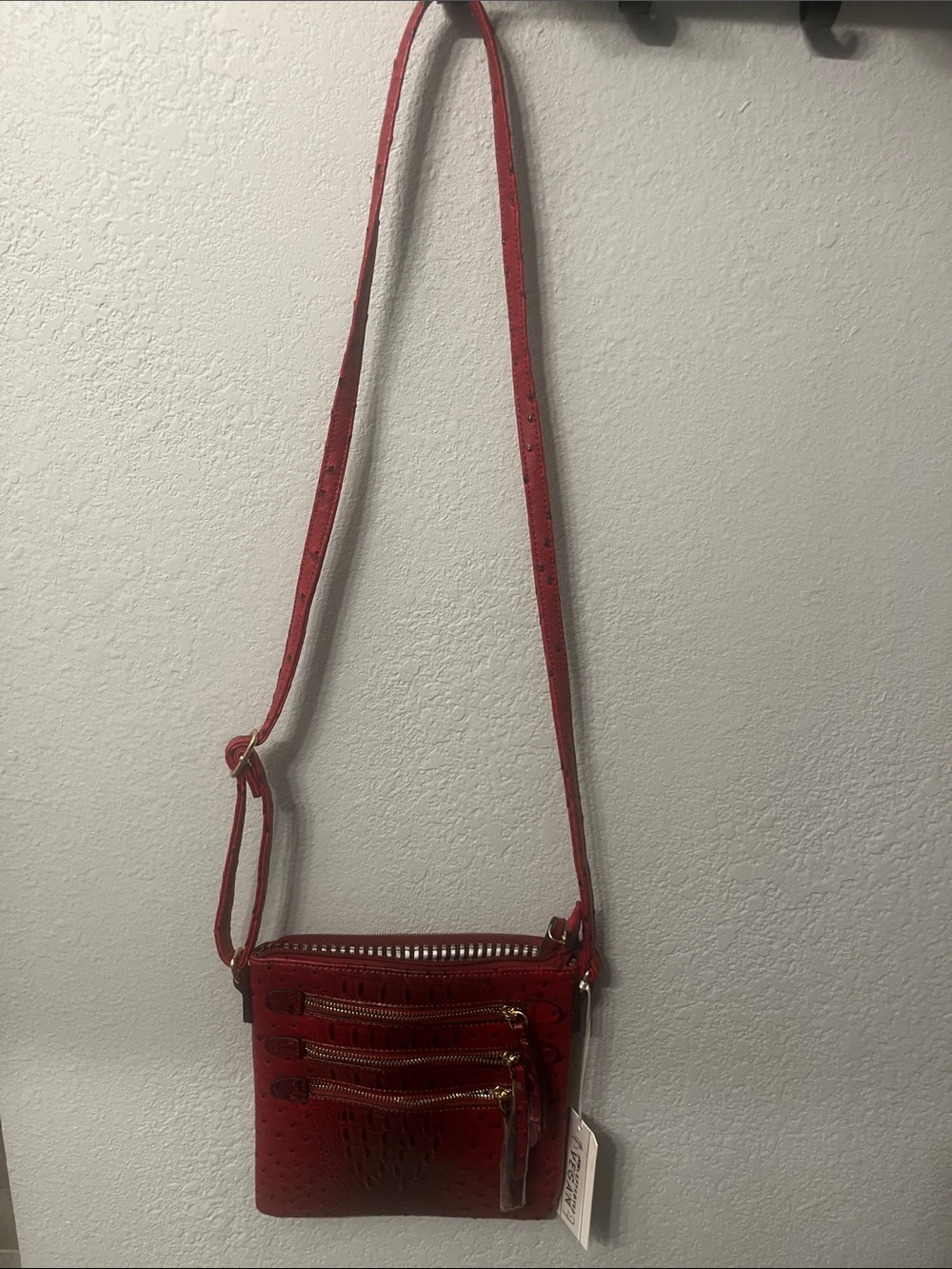 Women's Red Crossbody Bag with Triple Zip Front